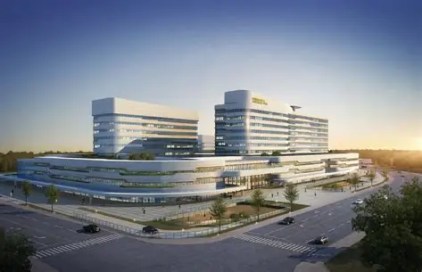 Sichuan Cancer Hospital exterior panoramic view, a major comprehensive cancer treatment and research center in Southwest China.